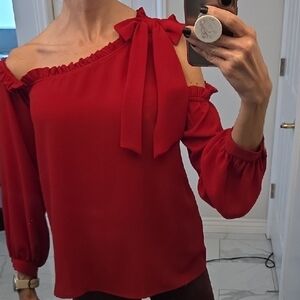 CeCe Red Off-Shoulder Blouse with Bow